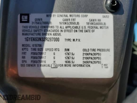 2002 Cadillac Escalade с VIN 1GYEK63N32R287000, выставлен на аукционе Copart как лот 81931135 с пробегом 354 114 миль миль и Списание • Salvage title. История ставок и продаж доступна на DreamBid. Изображение 13.