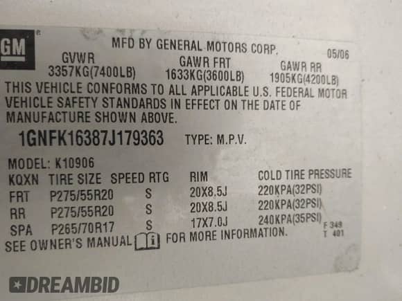 2007 Chevrolet Suburban LT z VIN 1GNFK16387J179363, wystawiony jako IAAI lot #42961912 z przebiegiem 256 309 mil mil oraz . Historia ofert i sprzedaży dostępna na DreamBid. Obrazek 9.