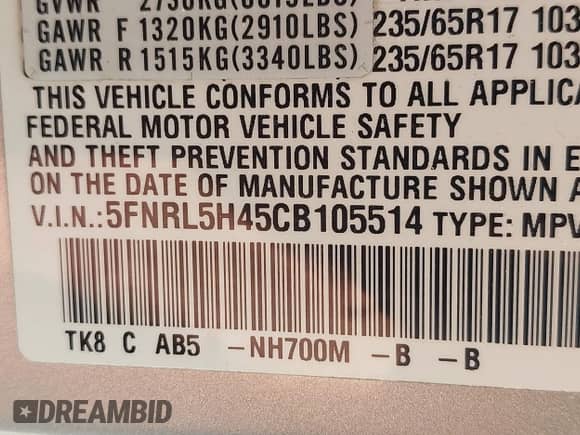 2012 Honda Odyssey EX с VIN 5FNRL5H45CB105514, выставлен на аукционе IAAI как лот 42899289 с пробегом 250 848 миль миль и . История ставок и продаж доступна на DreamBid. Изображение 9.