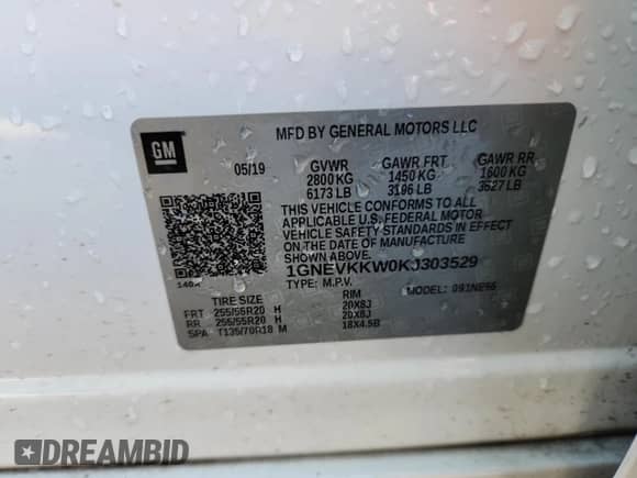 2019 Chevrolet Traverse Premier с VIN 1GNEVKKW0KJ303529, выставлен на аукционе Copart как лот 72046725 с пробегом 99 514 миль миль и Списание • Salvage title. История ставок и продаж доступна на DreamBid. Изображение 14.