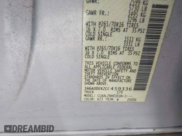 2012 Nissan Frontier SV с VIN 1N6AD0ER2CC459336, выставлен на аукционе IAAI как лот 41608372 с пробегом 142 181 миль миль и . История ставок и продаж доступна на DreamBid. Изображение 9.