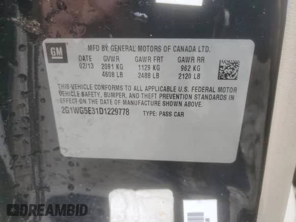 2013 Chevrolet Impala LT с VIN 2G1WG5E31D1229778, выставлен на аукционе Copart как лот 80098935 с пробегом 147 187 миль миль и Чистый • Clean title. История ставок и продаж доступна на DreamBid. Изображение 13.