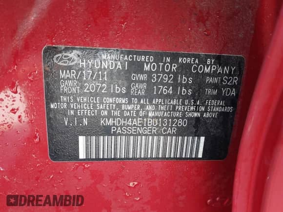 2011 Hyundai Elantra GLS z VIN KMHDH4AE1BU131280, wystawiony jako IAAI lot #42718484 z przebiegiem 141 840 mil mil oraz . Historia ofert i sprzedaży dostępna na DreamBid. Obrazek 9.