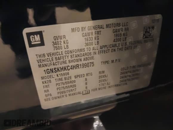 2017 Chevrolet Suburban LT с VIN 1GNSKHKC4HR199075, выставлен на аукционе IAAI как лот 42632756 с пробегом 175 191 миль миль и . История ставок и продаж доступна на DreamBid. Изображение 9.
