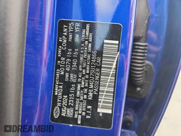 2025 Hyundai Elantra Blue z VIN KMHLM4DJ7SU124866, wystawiony jako Copart lot #70511215 z przebiegiem 20 750 mil mil oraz Szkoda całkowita • Salvage title. Historia ofert i sprzedaży dostępna na DreamBid. Obrazek 12.