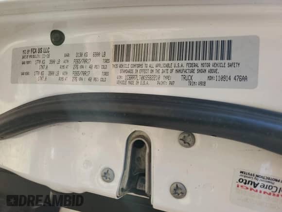 2019 Ram 1500 SLT with VIN 1C6RR7LT0KS582210, listed as a Copart auction lot 71752075 with 106,606 mi miles and Clean title. Bid and sale history available at DreamBid. Image 12.