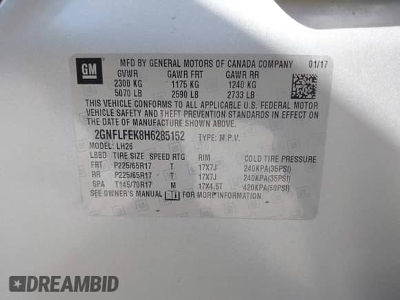 2017 Chevrolet Equinox LT с VIN 2GNFLFEK8H6285152, выставлен на аукционе IAAI как лот 43442578 с пробегом 79 858 миль миль и . История ставок и продаж доступна на DreamBid. Изображение 9.