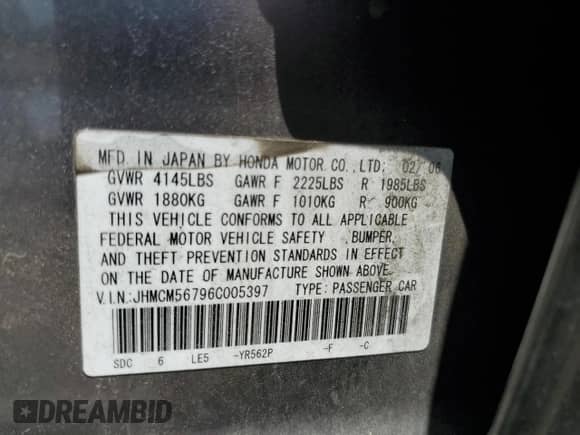 2006 Honda Accord EX z VIN JHMCM56796C005397, wystawiony jako Copart lot #57671955 z przebiegiem 140 799 mil mil oraz Szkoda całkowita • Salvage title. Historia ofert i sprzedaży dostępna na DreamBid. Obrazek 12.