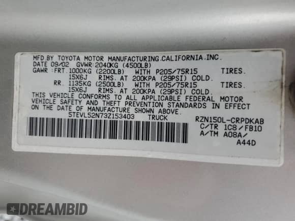 2003 Toyota Tacoma z VIN 5TEVL52N73Z153403, wystawiony jako Copart lot #87124425 z przebiegiem 174 756 mil mil oraz Szkoda całkowita • Salvage title. Historia ofert i sprzedaży dostępna na DreamBid. Obrazek 13.