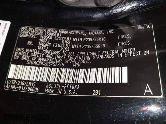 2016 Toyota Sienna XLE with VIN 5TDYK3DC2GS757749, listed as a IAAI auction lot 42617318 with 139,737 mi miles and . Bid and sale history available at DreamBid. Image 9.
