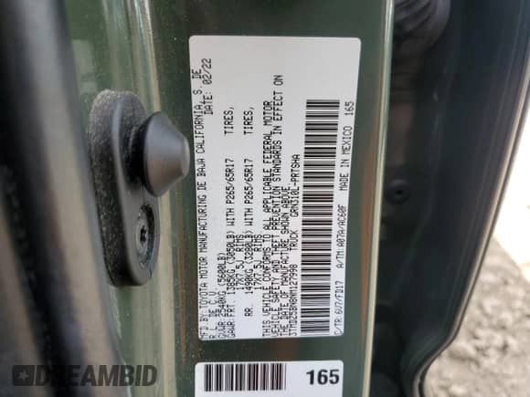 2022 Toyota Tacoma SR5 with VIN 3TMDZ5BN8NM127998, listed as a Copart auction lot 71539915 with 55,895 mi miles and Salvage title. Bid and sale history available at DreamBid. Image 13.