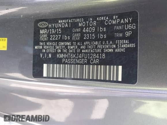 2015 Hyundai Genesis Coupe 3.8L Base with VIN KMHHT6KJ4FU128418, listed as a IAAI auction lot 42391336 with 90,197 mi miles and . Bid and sale history available at DreamBid. Image 9.