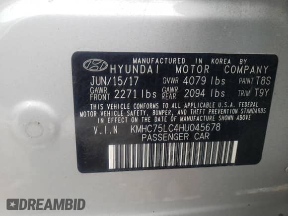 2017 Hyundai Ioniq SEL с VIN KMHC75LC4HU045678, выставлен на аукционе Copart как лот 50518412 с пробегом 51 430 миль миль и . История ставок и продаж доступна на DreamBid. Изображение 10.