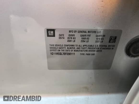 2014 Chevrolet Malibu LTZ with VIN 1G11H5SL7EF298111, listed as a Copart auction lot 70945085 with Not provided miles and Salvage title. Bid and sale history available at DreamBid. Image 13.