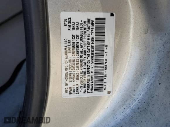 2006 Honda Odyssey LX с VIN 5FNRL38226B124254, выставлен на аукционе Copart как лот 86714735 с пробегом 151 989 миль миль и Чистый • Clean title. История ставок и продаж доступна на DreamBid. Изображение 13.