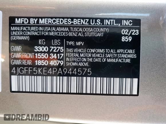 2023 Mercedes-Benz GLS 450 with VIN 4JGFF5KE4PA944575, listed as a Copart auction lot 63399625 with 10,354 mi miles and Salvage title. Bid and sale history available at DreamBid. Image 13.
