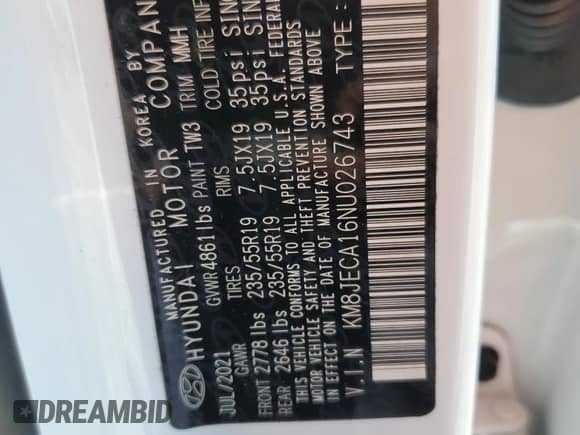 2022 Hyundai Tucson Limited с VIN KM8JECA16NU026743, выставлен на аукционе Copart как лот 80630215 с пробегом 33 576 миль миль и Списание • Salvage title. История ставок и продаж доступна на DreamBid. Изображение 13.