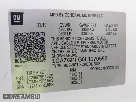 2020 Chevrolet Express Passenger LT with VIN 1GAZGPFG0L1170592, listed as a IAAI auction lot 39919731 with 124,012 mi miles and . Bid and sale history available at DreamBid. Image 9.