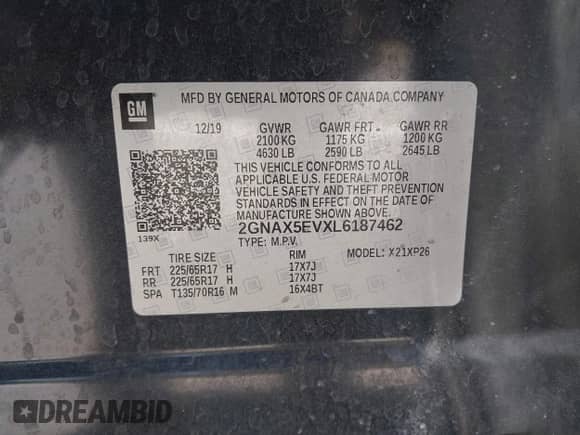 2020 Chevrolet Equinox LS с VIN 2GNAX5EVXL6187462, выставлен на аукционе IAAI как лот 43383673 с пробегом 97 058 миль миль и . История ставок и продаж доступна на DreamBid. Изображение 9.