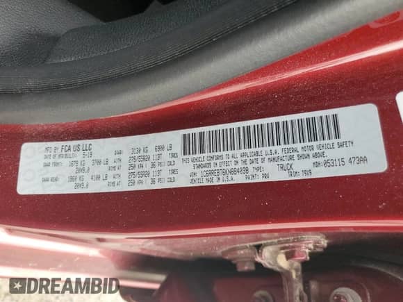 2019 Ram 1500 Big Horn with VIN 1C6RREBT6KN884038, listed as a Copart auction lot 74510464 with 62,721 mi miles and Salvage title. Bid and sale history available at DreamBid. Image 14.