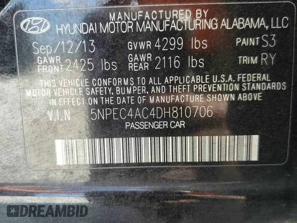 2013 Hyundai Sonata Limited с VIN 5NPEC4AC4DH810706, выставлен на аукционе Copart как лот 87311985 с пробегом 205 503 миль миль и Списание • Salvage title. История ставок и продаж доступна на DreamBid. Изображение 12.