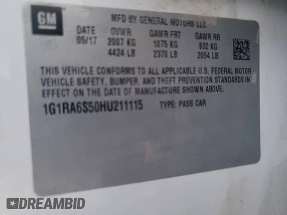 2017 Chevrolet Volt LT z VIN 1G1RA6S50HU211115, wystawiony jako Copart lot #68115472 z przebiegiem Nie podano mil oraz . Historia ofert i sprzedaży dostępna na DreamBid. Obrazek 12.