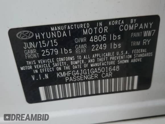 2016 Hyundai Azera z VIN KMHFG4JG1GA501648, wystawiony jako Copart lot #84999475 z przebiegiem 99 854 mil mil oraz Szkoda całkowita • Salvage title. Historia ofert i sprzedaży dostępna na DreamBid. Obrazek 12.