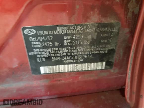 2013 Hyundai Sonata Limited с VIN 5NPEC4AC7DH617644, выставлен на аукционе Copart как лот 87028065 с пробегом 148 679 миль миль и Списание • Salvage title. История ставок и продаж доступна на DreamBid. Изображение 12.