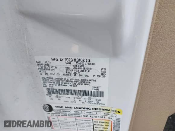 2011 Ford F-150 XLT z VIN 1FTFW1ET0BFD35521, wystawiony jako IAAI lot #42734522 z przebiegiem 158 365 mil mil oraz . Historia ofert i sprzedaży dostępna na DreamBid. Obrazek 9.