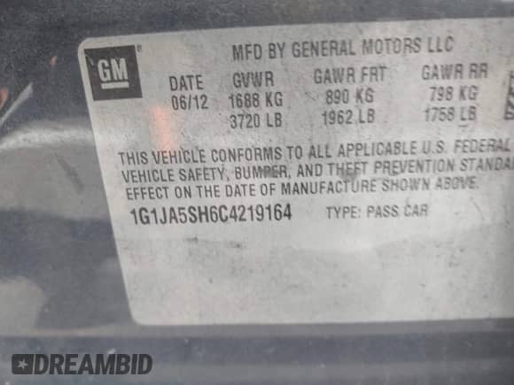 2012 Chevrolet Sonic LS с VIN 1G1JA5SH6C4219164, выставлен на аукционе IAAI как лот 43287162 с пробегом 191 421 миль миль и . История ставок и продаж доступна на DreamBid. Изображение 9.