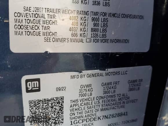 2022 Chevrolet Silverado 1500 LT с VIN 1GCPDDEK7NZ628841, выставлен на аукционе Copart как лот 51602855 с пробегом Не указан миль и Списание • Salvage title. История ставок и продаж доступна на DreamBid. Изображение 13.
