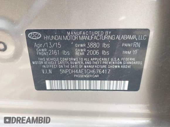 2016 Hyundai Elantra SE with VIN 5NPDH4AE1GH676417, listed as a IAAI auction lot 43345350 with 160,596 mi miles and . Bid and sale history available at DreamBid. Image 9.
