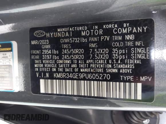 2023 Hyundai Palisade XRT с VIN KM8R34GE9PU605270, выставлен на аукционе IAAI как лот 43212297 с пробегом 69 712 миль миль и . История ставок и продаж доступна на DreamBid. Изображение 9.