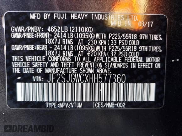 2017 Subaru Forester Touring with VIN JF2SJGWCXHH577360, listed as a Copart auction lot 86335595 with 75,471 mi miles and Salvage title. Bid and sale history available at DreamBid. Image 14.