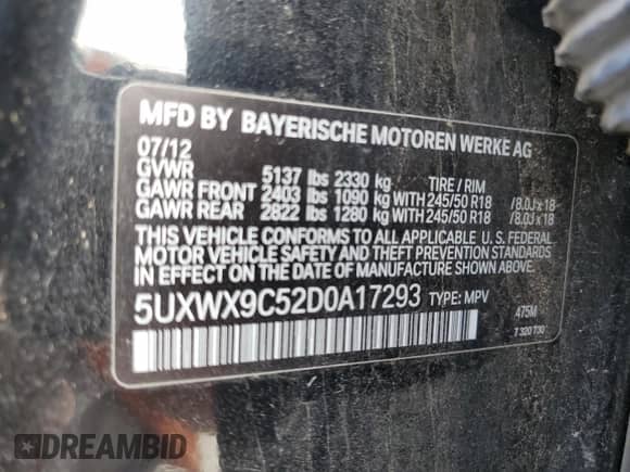 2013 BMW X3 xDrive28i with VIN 5UXWX9C52D0A17293, listed as a Copart auction lot 84746525 with 134,275 mi miles and Clean title. Bid and sale history available at DreamBid. Image 13.