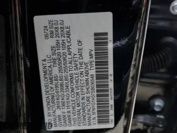 2025 Honda Pilot Sport z VIN 5FNYG1H37SB036548, wystawiony jako Copart lot #53238765 z przebiegiem 22 270 mil mil oraz Szkoda całkowita • Salvage title. Historia ofert i sprzedaży dostępna na DreamBid. Obrazek 15.