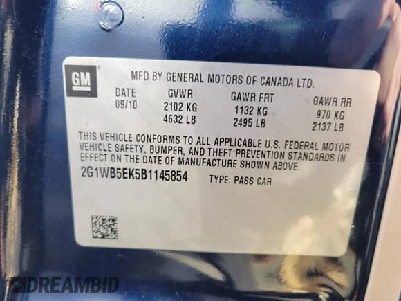 2011 Chevrolet Impala LT Retail with VIN 2G1WB5EK5B1145854, listed as a IAAI auction lot 41709957 with 213,328 mi miles and . Bid and sale history available at DreamBid. Image 9.