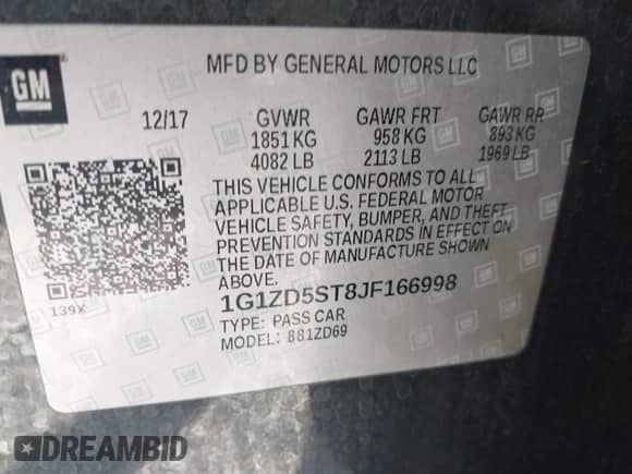 2018 Chevrolet Malibu LT z VIN 1G1ZD5ST8JF166998, wystawiony jako IAAI lot #43354038 z przebiegiem 100 794 mil mil oraz . Historia ofert i sprzedaży dostępna na DreamBid. Obrazek 9.