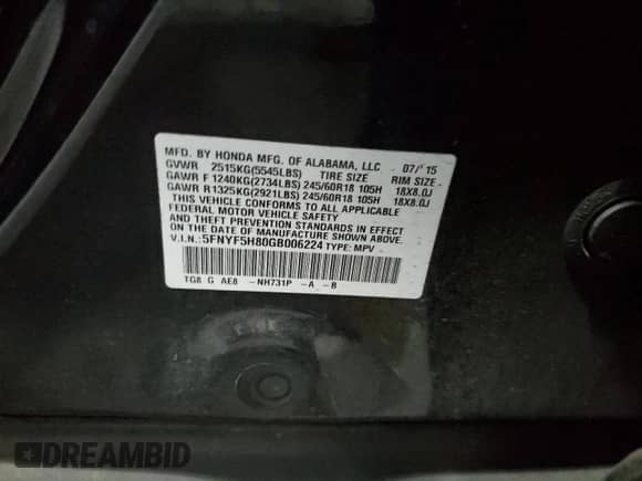 2016 Honda Pilot EX-L z VIN 5FNYF5H80GB006224, wystawiony jako Copart lot #66270655 z przebiegiem 169 995 mil mil oraz Szkoda całkowita • Salvage title. Historia ofert i sprzedaży dostępna na DreamBid. Obrazek 13.