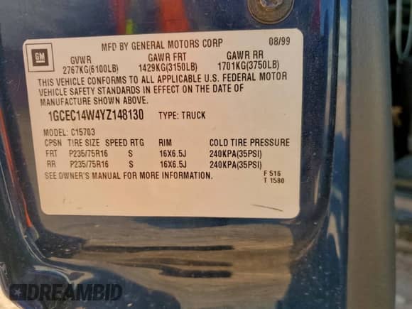 2000 Chevrolet Silverado 1500 с VIN 1GCEC14W4YZ148130, выставлен на аукционе Copart как лот 80144525 с пробегом 262 918 миль миль и Списание • Salvage title. История ставок и продаж доступна на DreamBid. Изображение 13.