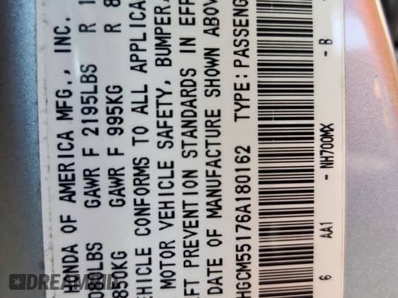 2006 Honda Accord VP с VIN 1HGCM55176A180162, выставлен на аукционе Copart как лот 84940565 с пробегом 252 156 миль миль и Чистый • Clean title. История ставок и продаж доступна на DreamBid. Изображение 12.