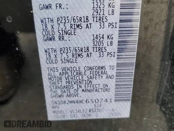 2017 Nissan Pathfinder S z VIN 5N1DR2MN4HC650741, wystawiony jako Copart lot #69464345 z przebiegiem 67 199 mil mil oraz Szkoda całkowita • Salvage title. Historia ofert i sprzedaży dostępna na DreamBid. Obrazek 13.