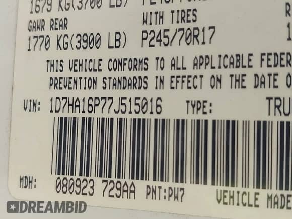 2007 Dodge 1500 SLT z VIN 1D7HA16P77J515016, wystawiony jako IAAI lot #42861621 z przebiegiem 231 150 mil mil oraz . Historia ofert i sprzedaży dostępna na DreamBid. Obrazek 9.