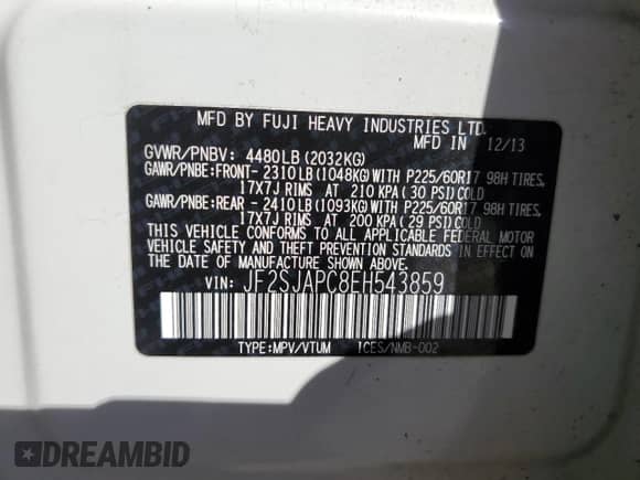 2014 Subaru Forester Touring with VIN JF2SJAPC8EH543859, listed as a Copart auction lot 81081345 with 86,761 mi miles and Salvage title. Bid and sale history available at DreamBid. Image 13.