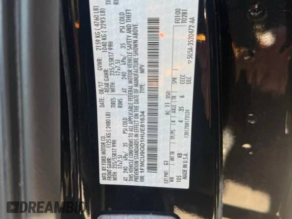 2017 Ford Escape SE z VIN 1FMCU9GD1HUE81634, wystawiony jako Copart lot #89667145 z przebiegiem 98 330 mil mil oraz Czysty tytuł • Clean title. Historia ofert i sprzedaży dostępna na DreamBid. Obrazek 10.