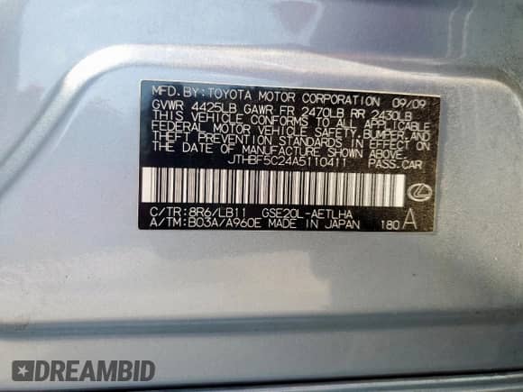 2010 Lexus IS 250 with VIN JTHBF5C24A5110411, listed as a Copart auction lot 82250165 with 137,694 mi miles and Salvage title. Bid and sale history available at DreamBid. Image 12.