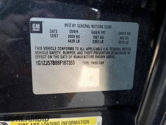 2008 Chevrolet Malibu 2LT с VIN 1G1ZJ57B88F187353, выставлен на аукционе Copart как лот 71694565 с пробегом 87 717 миль миль и Списание • Salvage title. История ставок и продаж доступна на DreamBid. Изображение 13.