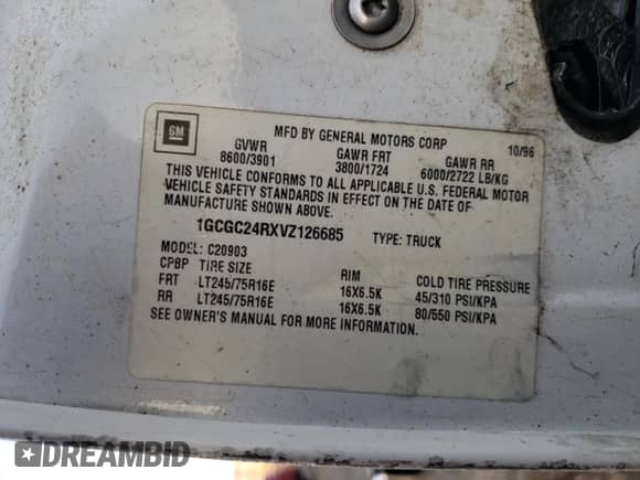 1997 Chevrolet Silverado 2500 with VIN 1GCGC24RXVZ126685, listed as a Copart auction lot 71973025 with 233,464 mi miles and Salvage title. Bid and sale history available at DreamBid. Image 12.