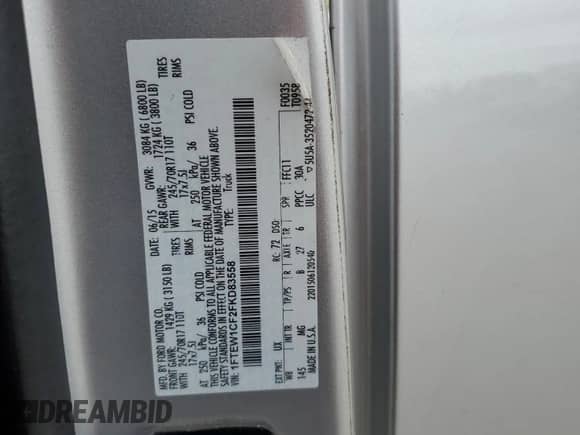 2015 Ford F-150 XLT z VIN 1FTEW1CF2FKD83558, wystawiony jako Copart lot #84298685 z przebiegiem 84 524 mil mil oraz Szkoda całkowita • Salvage title. Historia ofert i sprzedaży dostępna na DreamBid. Obrazek 12.