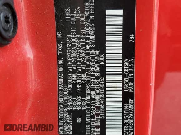 2009 Toyota Tundra SR5 с VIN 5TFBV54139X090453, выставлен на аукционе Copart как лот 82116465 с пробегом 252 783 миль миль и Чистый • Clean title. История ставок и продаж доступна на DreamBid. Изображение 12.